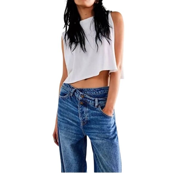 Free People We The Free Crossroads Mid Rise Slim Straight Barrel Jeans Size 30 - Picture 4 of 16